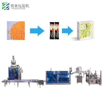 Factory Fully Automatic Multi-Row Sugar Honey Powder Bagging Carton Packing and Carton Wrapping Film Machinery Production Line